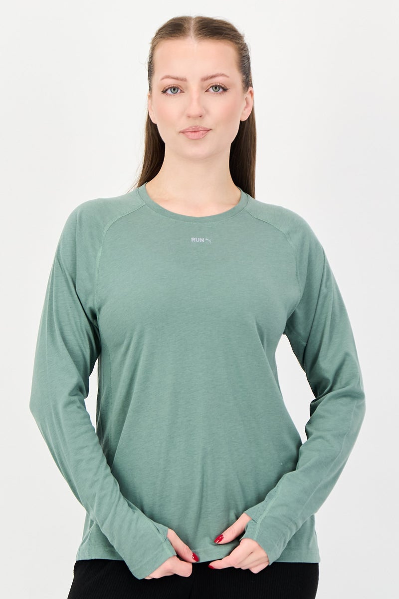 PUMA Women Sportswear Fit Long Sleeve Running Top, Sage Green - Image 1
